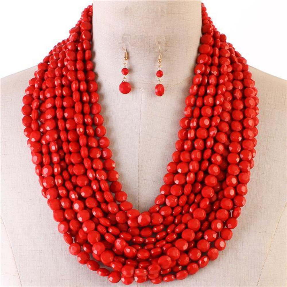 Multi Layers Red Chunky Necklace